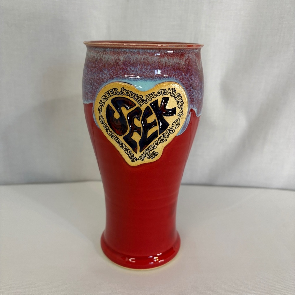 Grey Fox Pottery Goblet Mug Stein Vase Handmade USA Religious Bible Quote Drip